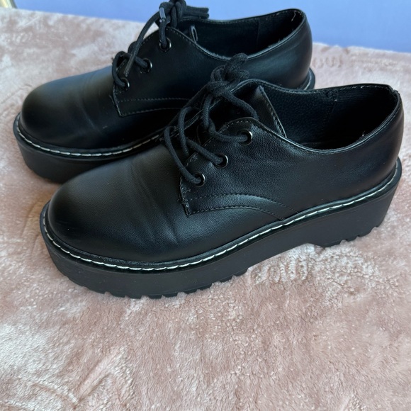 Wild Pair Shoes - Wild Pair Black Lace-Up Platform Flats